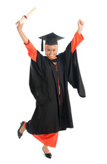 Full bodyMuslim university student jumping