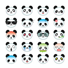 Panda smiley face icons set. Illustration eps10