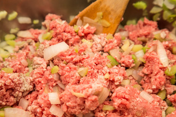 Stirring Ground Beef Onions and Celery