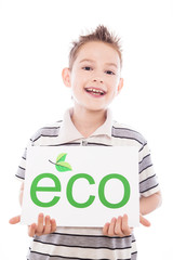 Happy boy with eco sign
