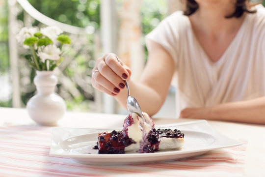 woman having dessert