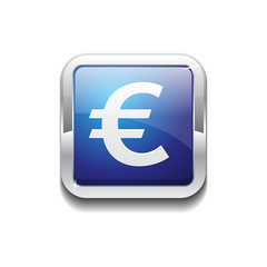 Euro Currency Sign Square Vector Blue Web Icon Button