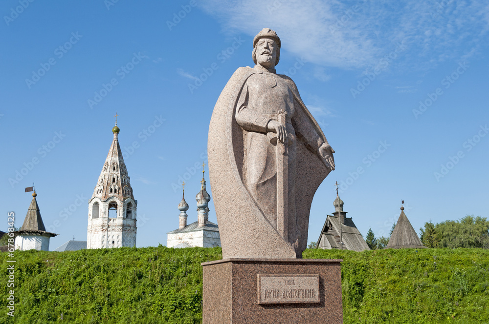 Sticker monument to yuri dolgoruky, the founder of yuriev-polsky city