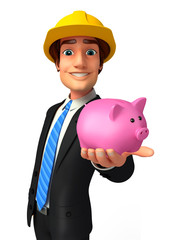 Young Business Man with piggy bank