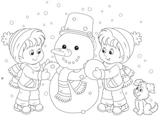Children making a snowman