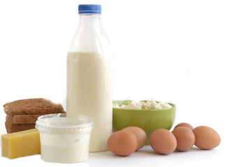 dairy products isolated on white background