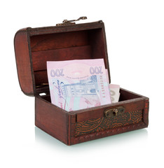 Chest with Ukrainian banknotes