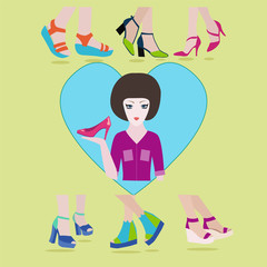 Flat icons set of fashion  Lady shoes - illustration