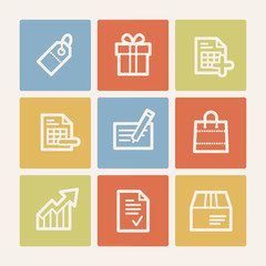 Shopping web icon set 1, color square buttons
