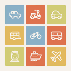 Transport  web icons, color square buttons