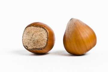 Hazelnuts isolated on white background