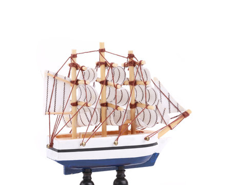 Boat model. Small wooden ship.