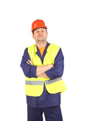 Worker in hard hat and vest.
