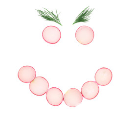 Face made of radish slices.