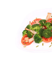 Broccoli salad with ham and pumpkin seeds.