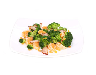 Broccoli salad with smoked ham and orange.