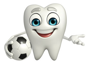 Teeth character with football