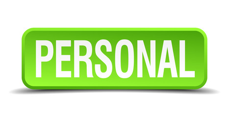 Personal green 3d realistic square isolated button