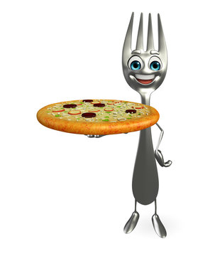 Fork character with pizza