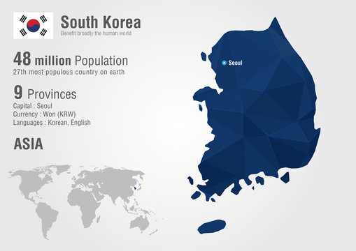 South Korea world map with a pixel diamond texture.