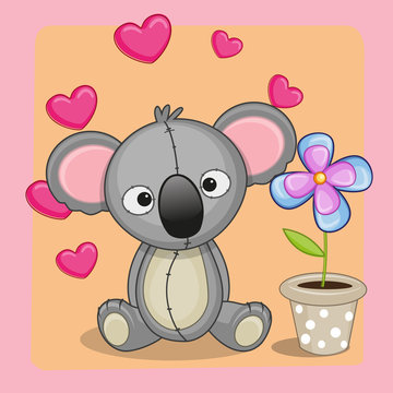 Koala with heart and flower