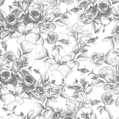 Fototapeta premium Seamless monochrome floral background with roses