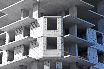 Building construction site from concrete and brick