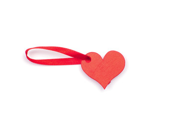 Red paper heart with rope isolated on white