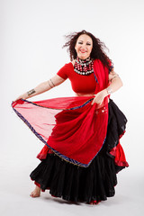 tribal dancer  with red shawl