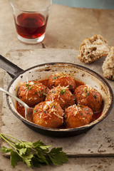 Meatballs in pan