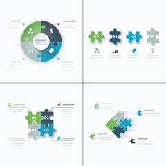 Set of puzzle pieces jigsaw business infographics concept vector - obrazy, fototapety, plakaty