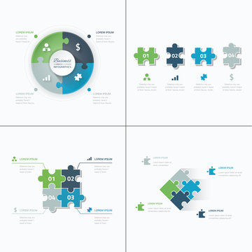 Set of puzzle pieces jigsaw business infographics concept vector