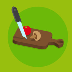 Fresh Food Menu With Tomato and Knife With Green Background