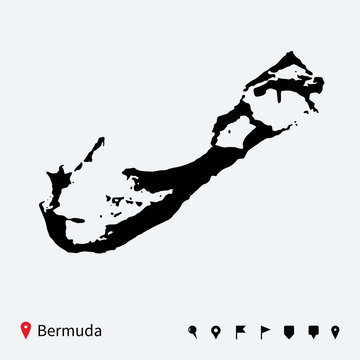 High detailed vector map of Bermuda with navigation pins.