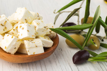 Diced feta cheese and olives