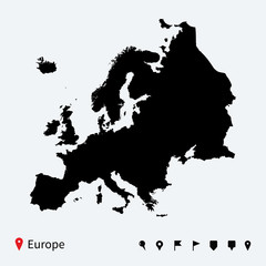 Fototapeta na wymiar High detailed vector map of Europe with navigation pins.