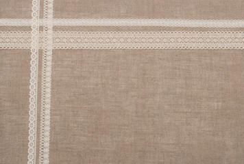 Fototapeta premium Natural Linen Textile With Lace Ribbon