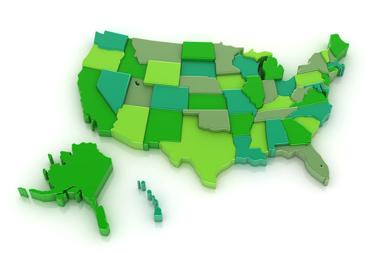 USA map 3D with Alaska and Hawaii