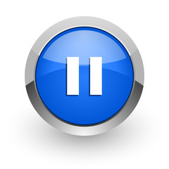 pause blue glossy web icon