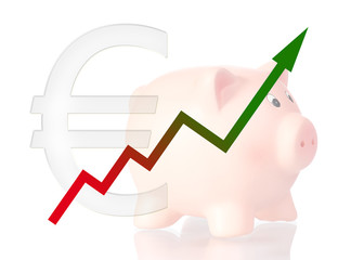 Diagramm aufsteigend Farbverlauf Euro Symbol und Sparschwein