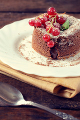 Lava cake and red currants