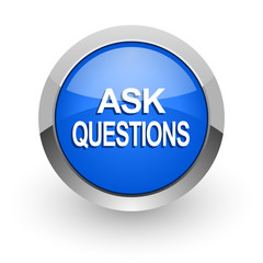 ask questions blue glossy web icon