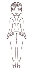 Outlined fashionable girl in urban outfit on white