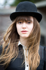 Beautiful Woman Wearing Bowler Hat