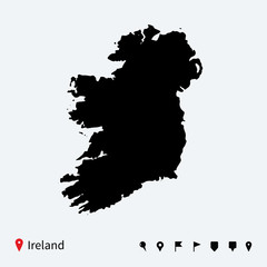 High detailed vector map of Ireland with navigation pins. - 67894028