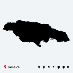 Obraz premium High detailed vector map of Jamaica with navigation pins.