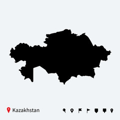 Fototapeta premium High detailed vector map of Kazakhstan with navigation pins.