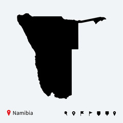High detailed vector map of Namibia with navigation pins. - obrazy, fototapety, plakaty
