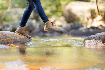 young woman hiking in mountain