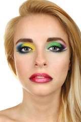 Beautiful woman with bright make-up, close up